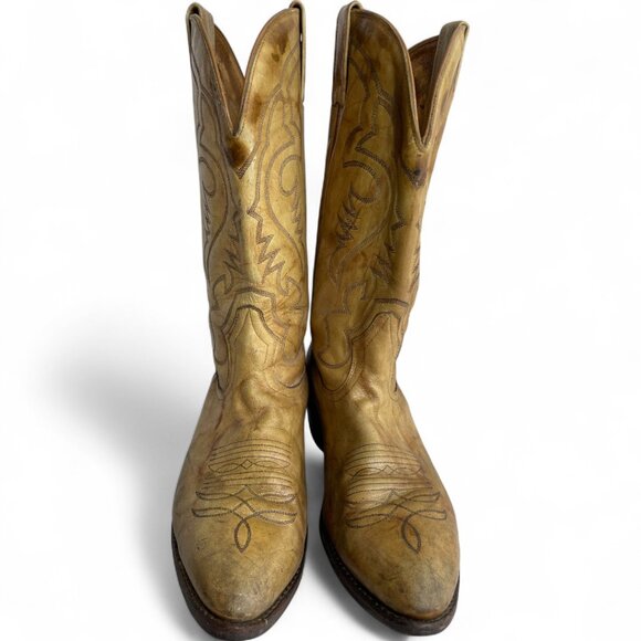 Boulet Leather Western Cowboy Boots Tan Marbled Men's 9 E - Picture 3 of 13